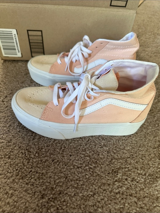 Vans Shoes - Vans Peach & White Mid-Top Platform Sneakers